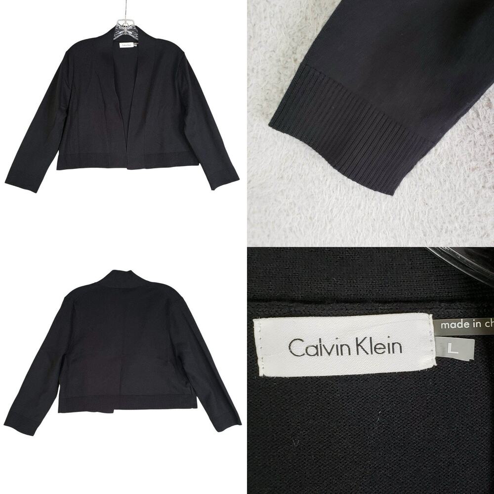 Calvin Klein Cardigan Shrug Black Women’s Size Large L Open Front Long Sleeve